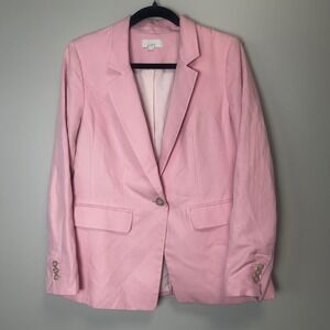 LOFT baby Pink Linen Blend Single Button Blazer Jacket Womens Size 6